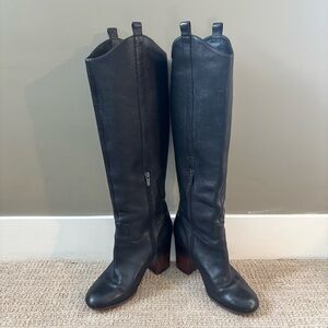 Via Spiga Black Leather Knee High Boots Block Heel Women’s Size 9 Made in Italy